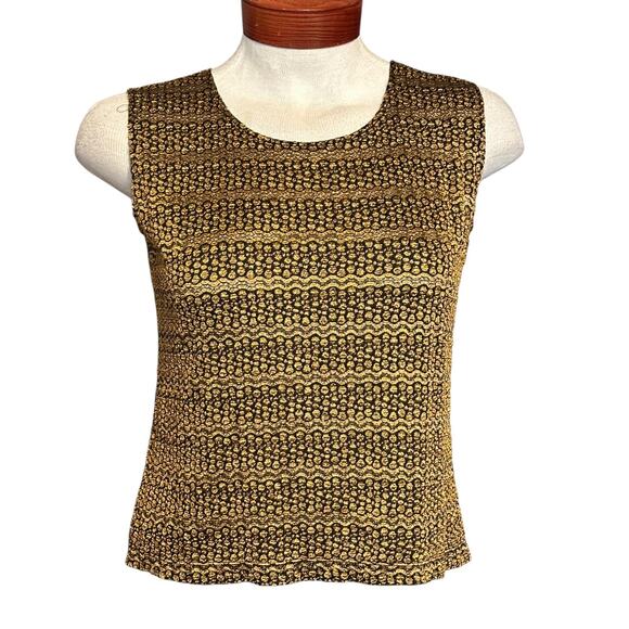 Vintage Chico’s Design Gold Metallic Crinkle Twinset L/XL Retro Cardigan & Tank - Picture 7 of 8